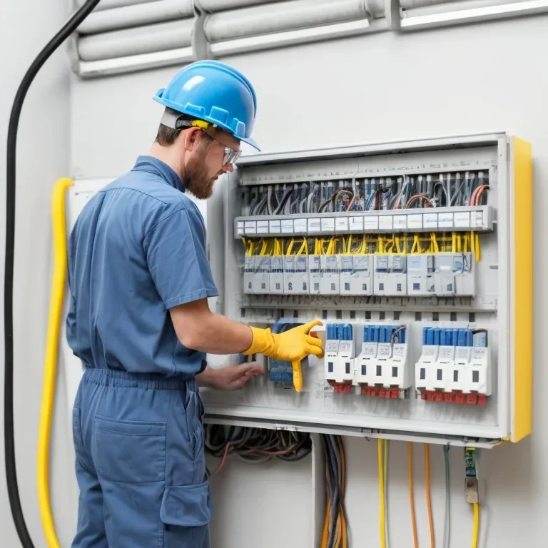 Técnico revisando tablero eléctrico con equipo de prueba